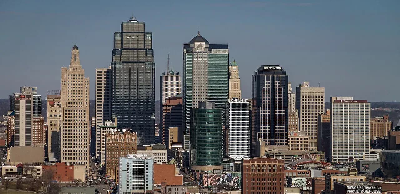 Kansas City cityscape and surrounding landscape